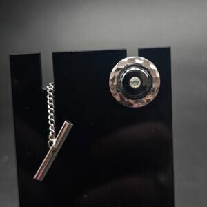 Vintage Emmon's Tie Tack Silver Tone Black Rhinestone Men's Accessory